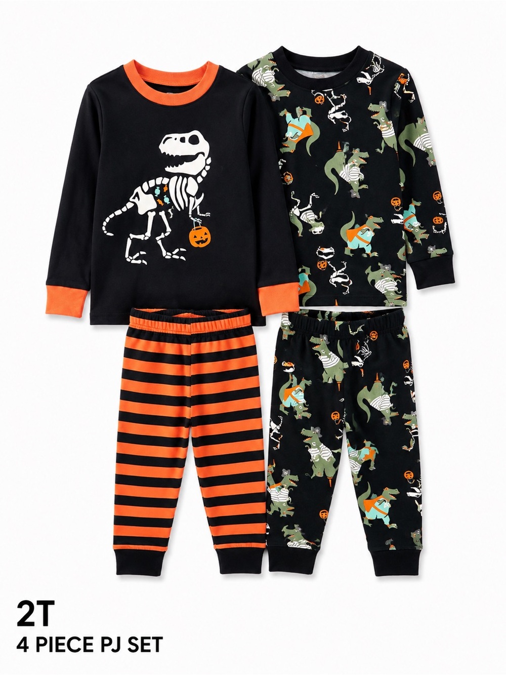 Cat & Jack Black Orange Halloween Dinosaur 4-Piece Pajama Set